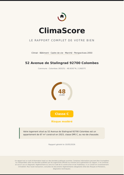 Aper&ccedil;u page 1 du rapport ClimaScore