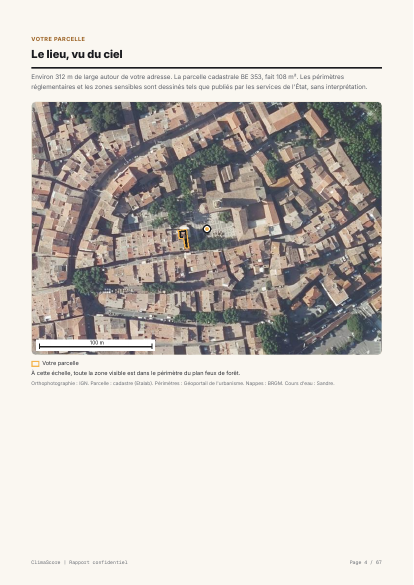 La parcelle, vue du ciel, page 4 du rapport témoin