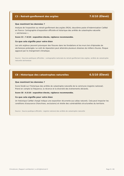 Aper&ccedil;u page 9 du rapport ClimaScore